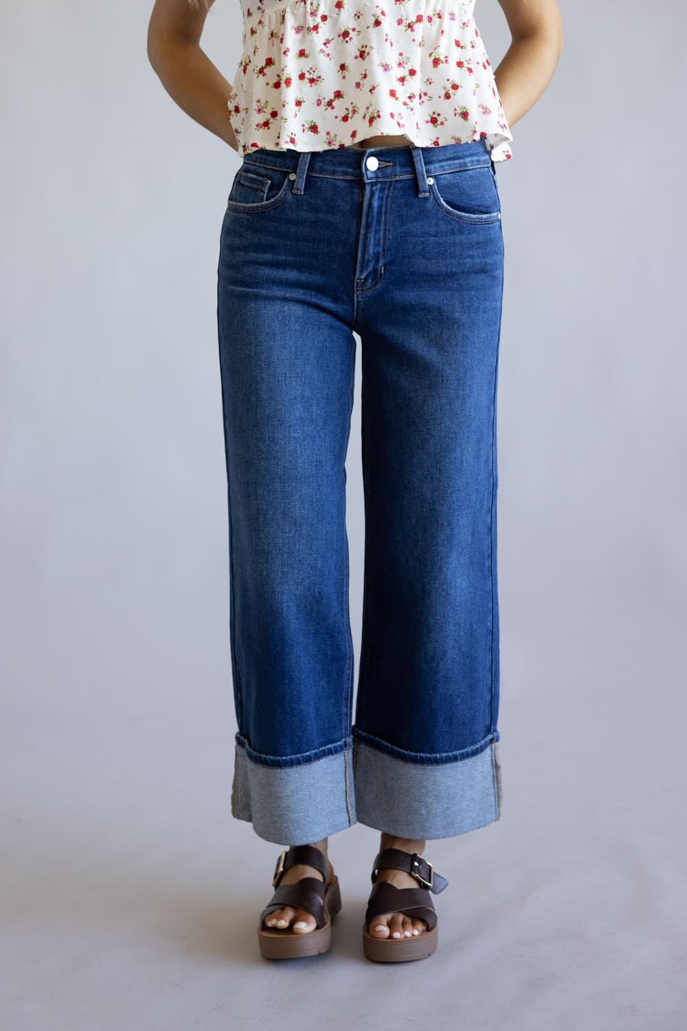 JBD Liv High Rise Cuffed Slim Wide Leg Petite Jeans for Women