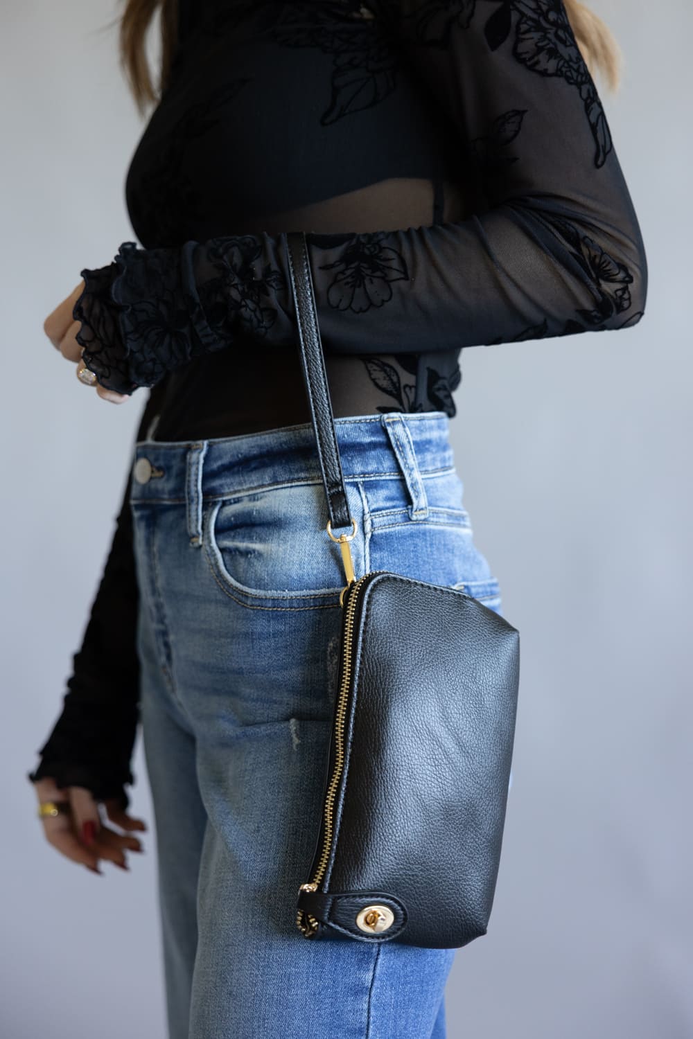 Leather Mini Crossbody Purse for Women in Black 