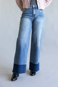 Judy Blue High-Rise Two Tone Cuff Straight Leg Jeans for Women