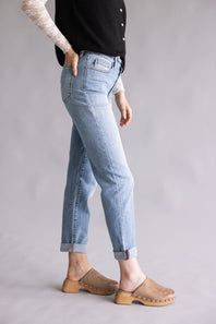 Judy Blue Mid-Rise Clean Cuffed Boyfriend Jeans for Women