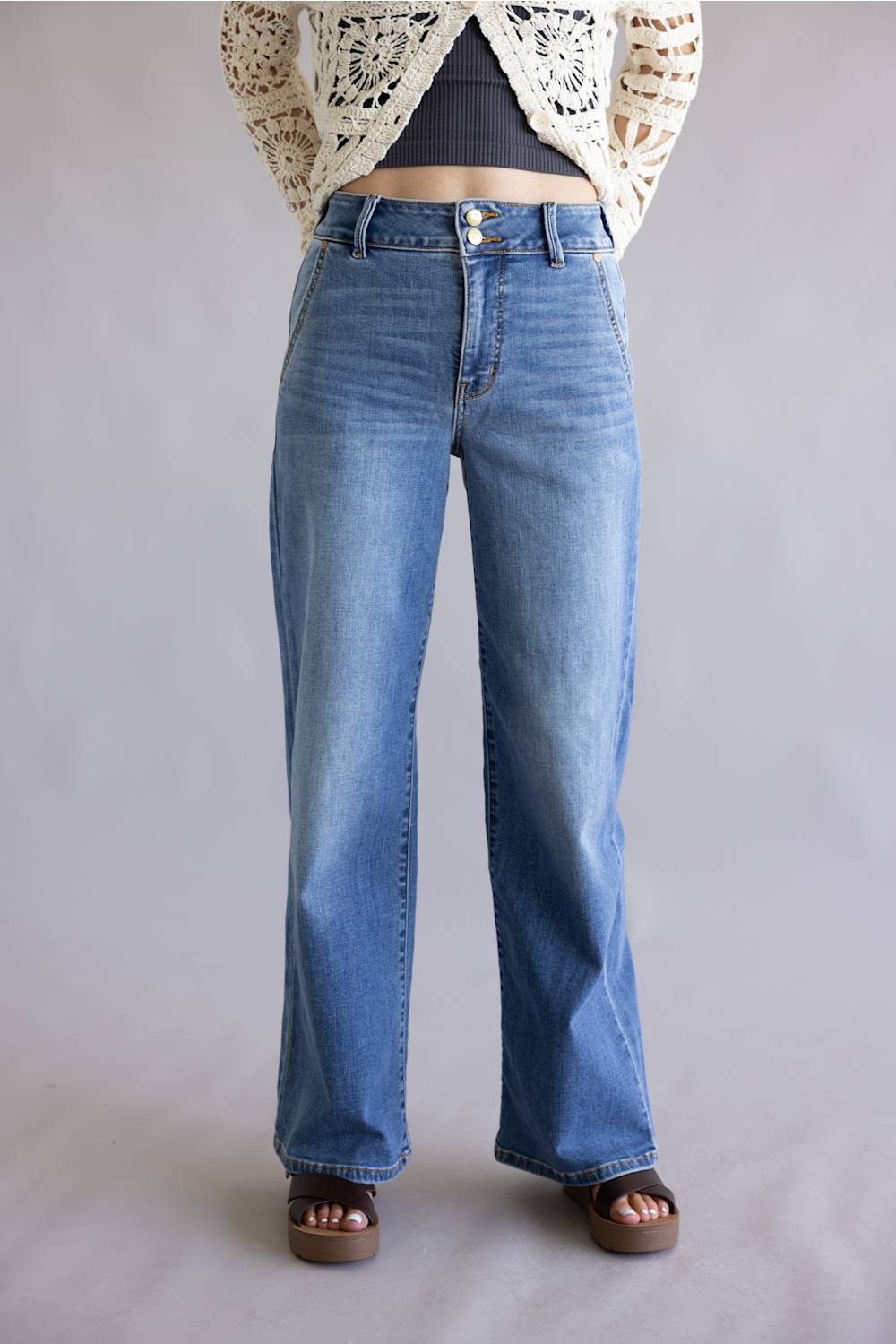 Judy Blue High Rise Column Trouser Wide Leg Jeans for Women