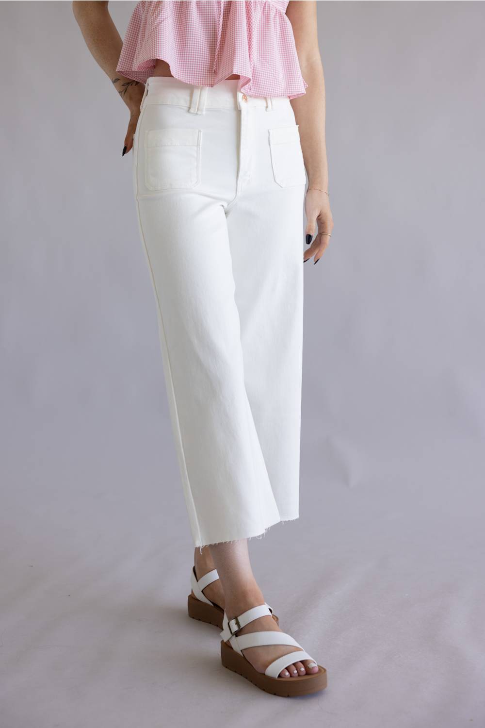 Judy Blue High Rise Crop Wide Leg Jeans for Women in White