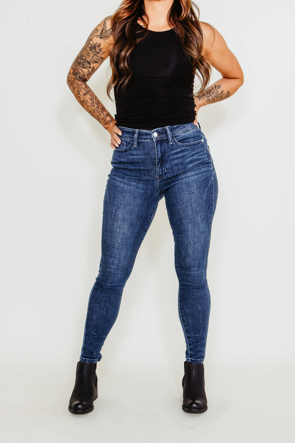 Judy Blue High Waisted Tummy Control Classic Straight Leg Jeans - Dark –  Bless Your Heart Boutique