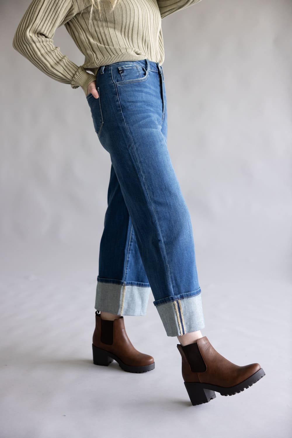 KanCan High Rise Dark Wash Crop Wide Leg Jeans for Women