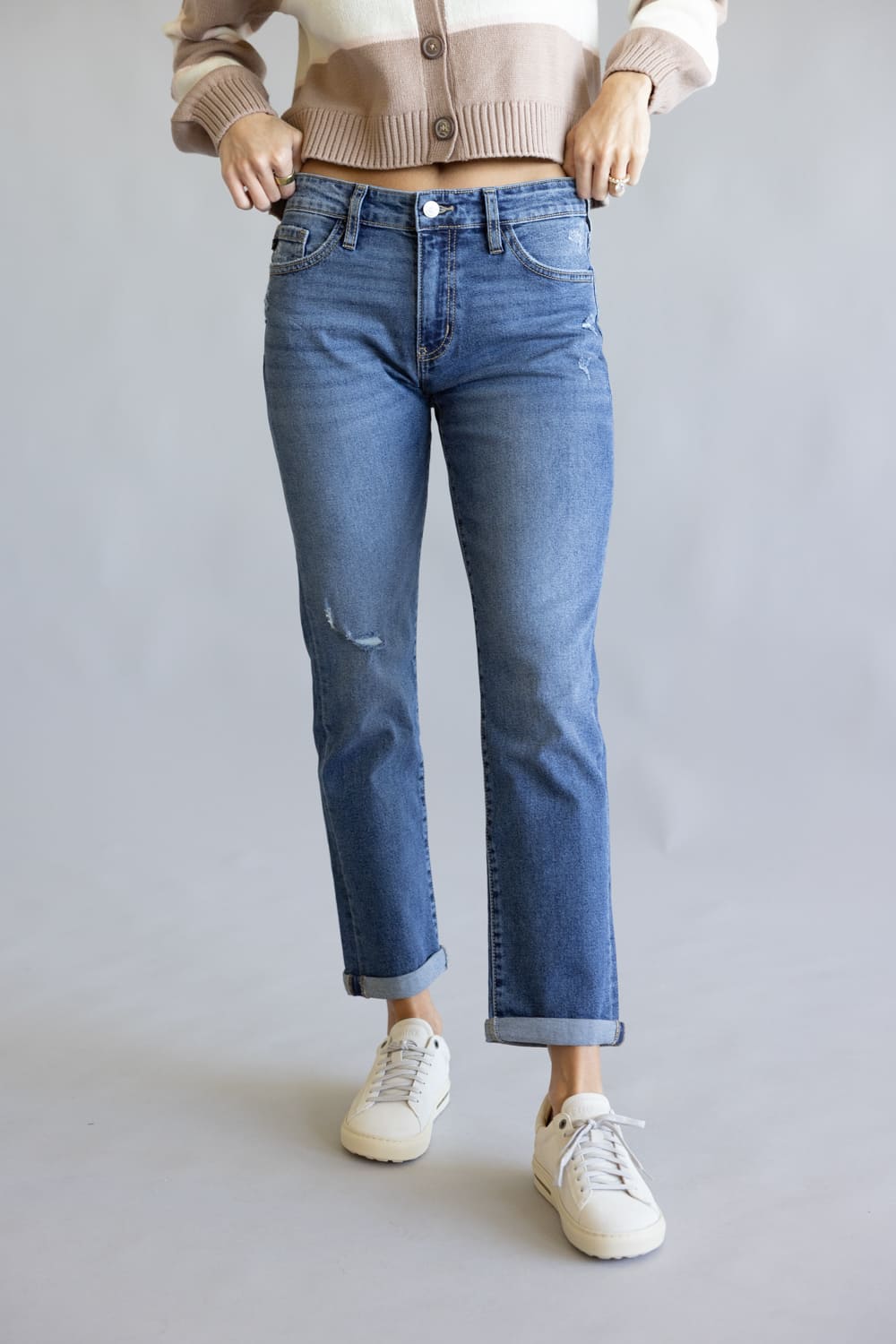 KanCan Mid-Rise Boyfriend Cuff Leg Jeans for Women