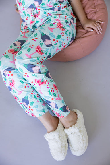 Mistletoe Champagne Soft Pajama Set for Women in Mint