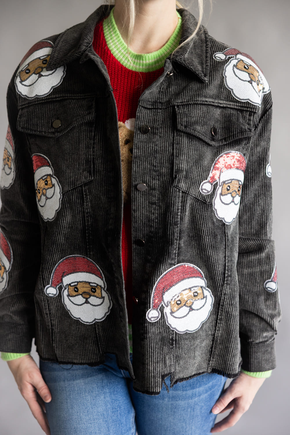 Corduroy Santa Shacket for Women in Charcoal