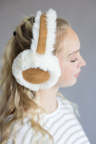 Sherpa Fur Earmuffs for Women in Camel