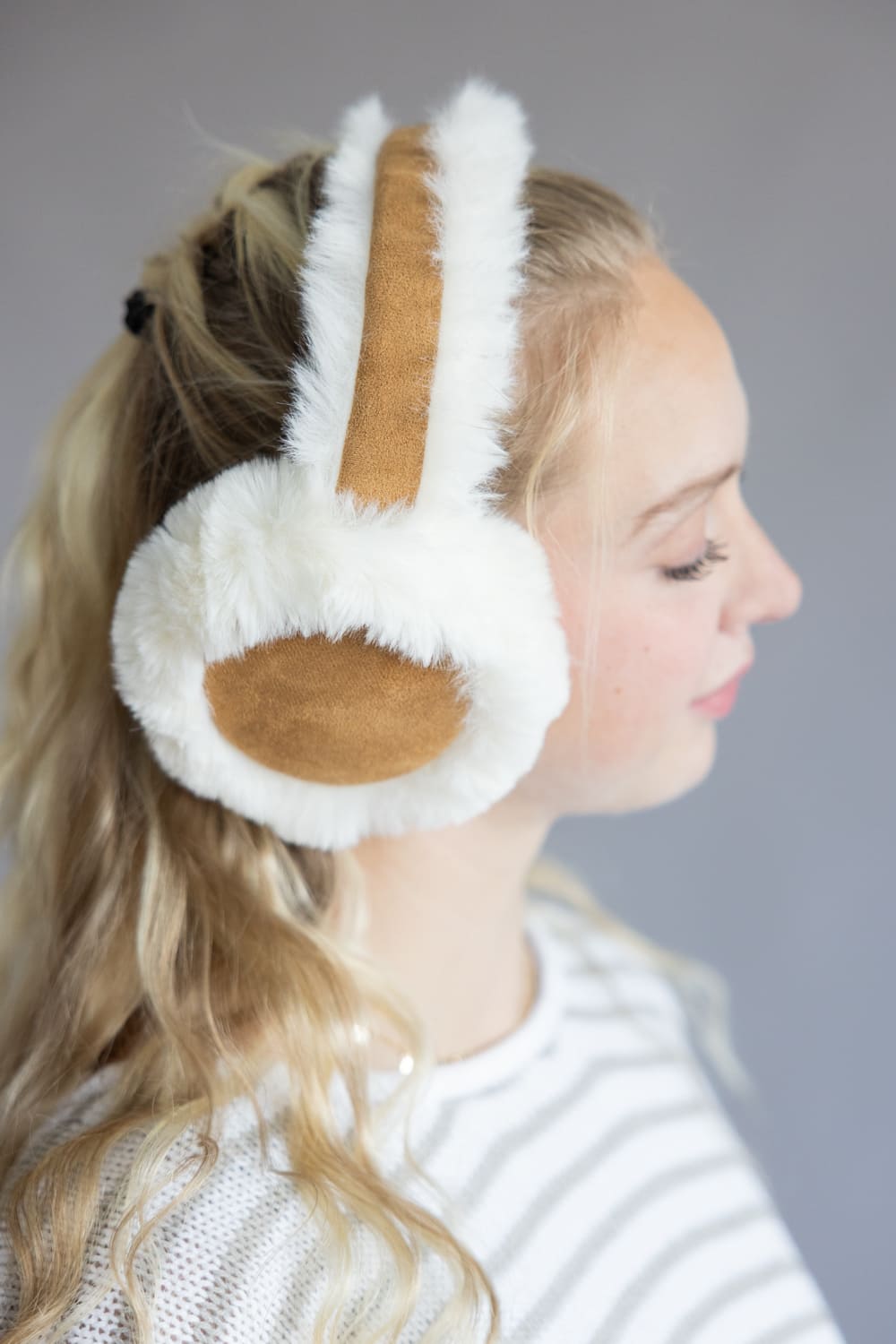 Sherpa Fur Earmuffs for Women in Camel