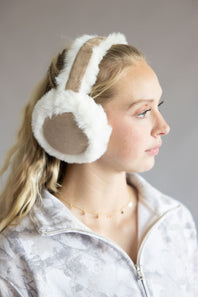 Sherpa Fur Earmuffs for Women in Taupe
