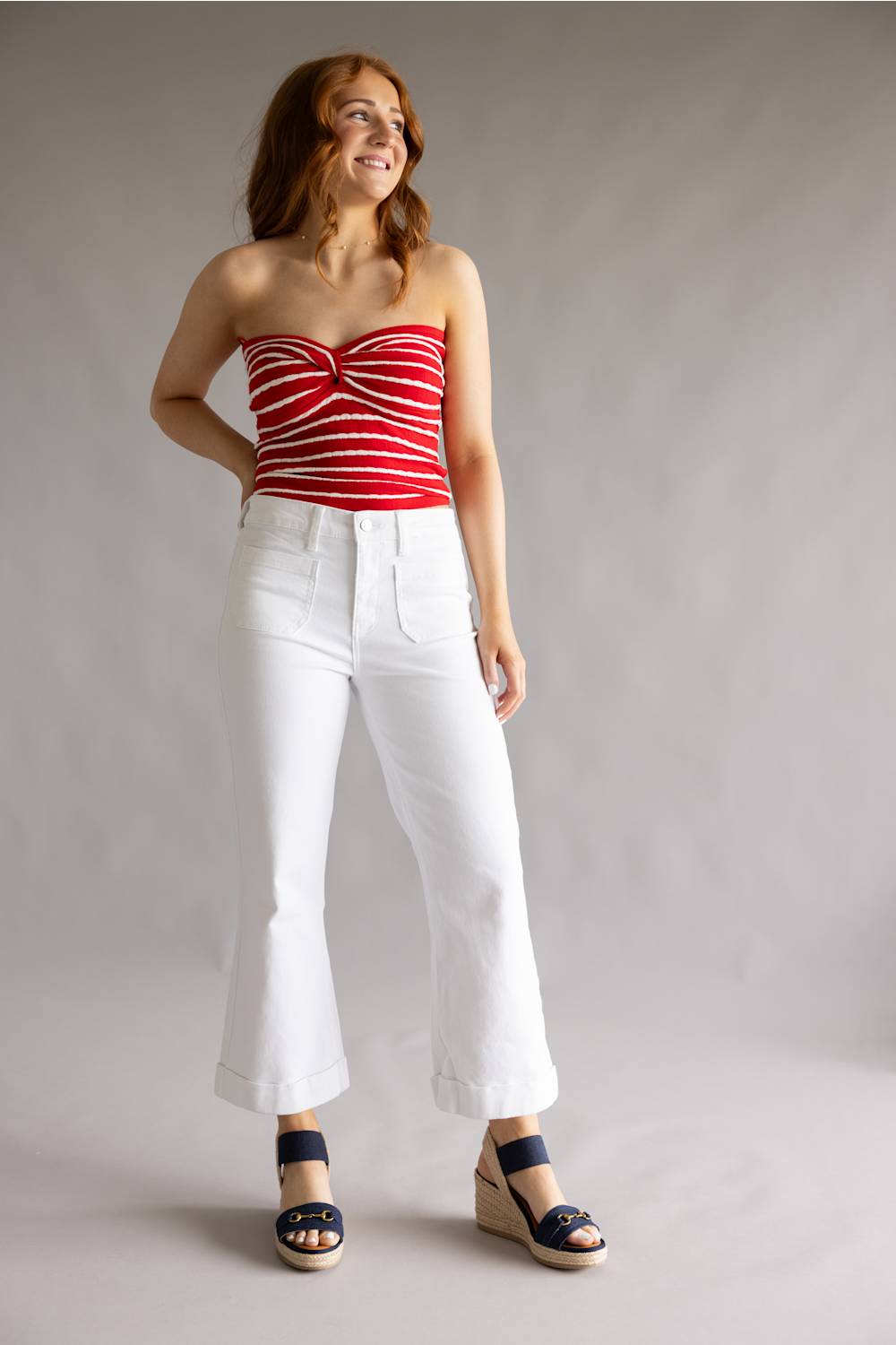 KanCan High Rise Cropped Flare Jeans for Women in White