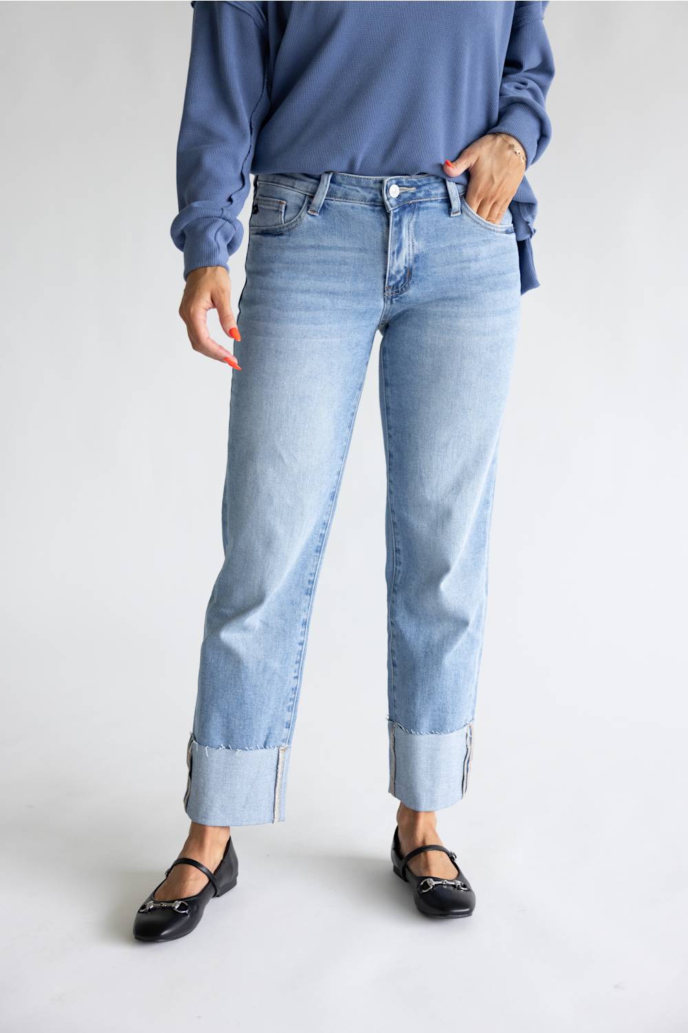 KanCan Low Rise Cuffed Straight Jeans for Women