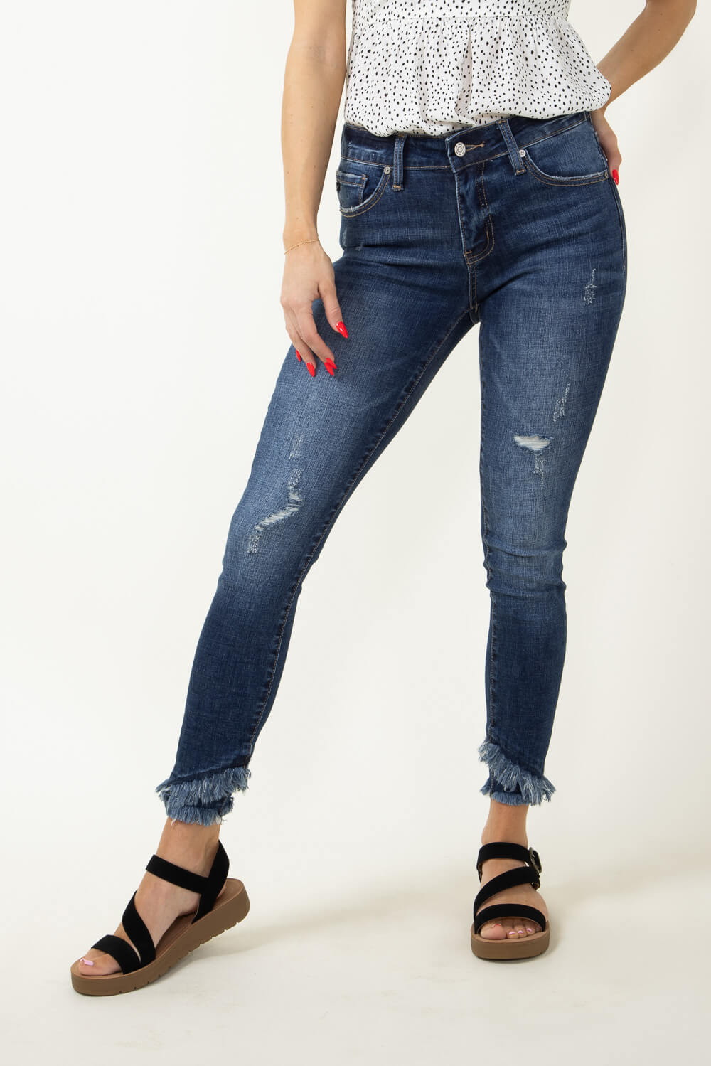 KanCan Nala Mid Rise Double Fray Ankle Skinny Jeans for Women KC6204 Glik s