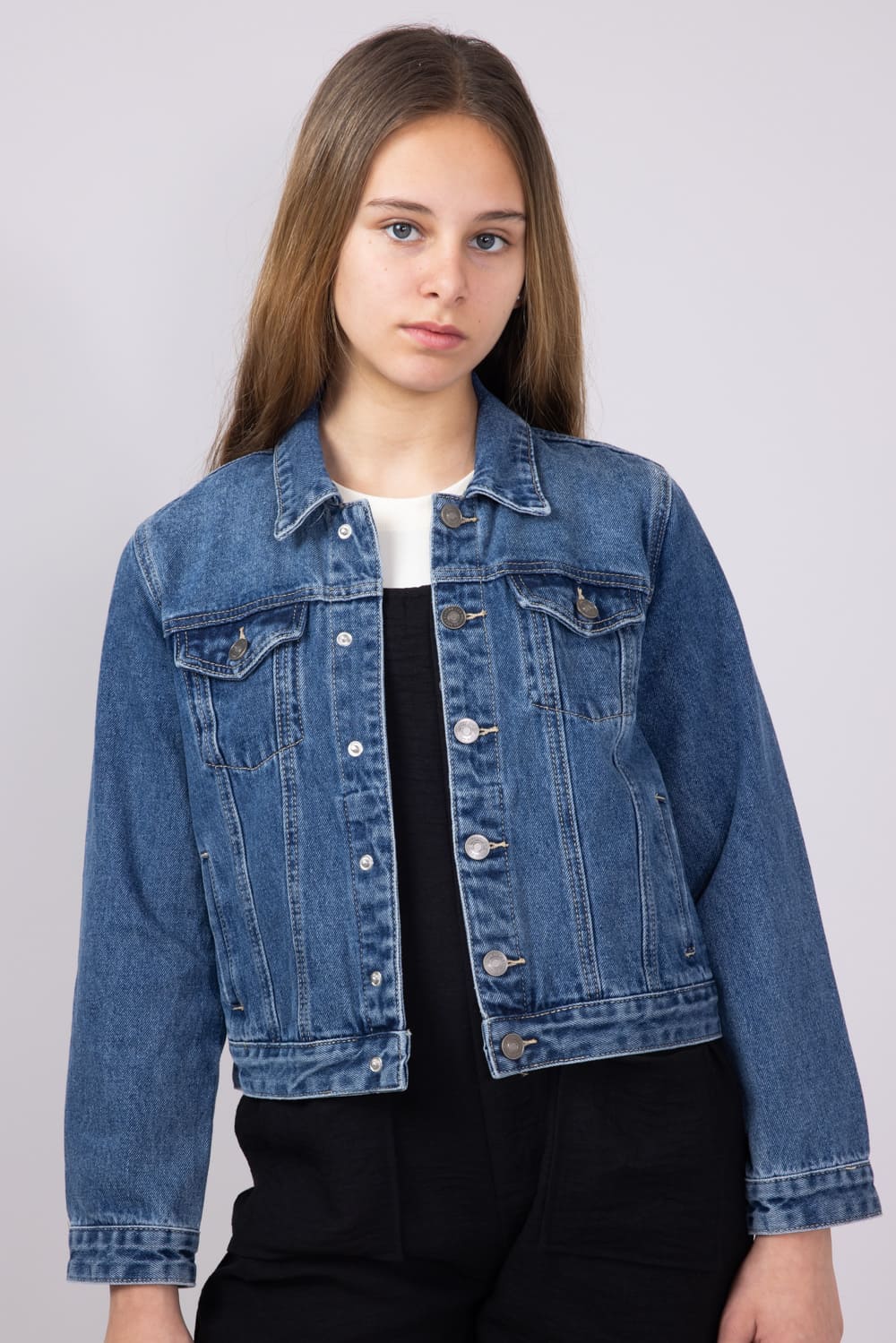 KanCan Youth Classic Denim Jacket for Girls in Dark Wash