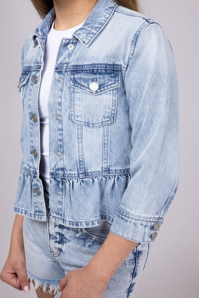KanCan Youth Peplum Ruffle Denim Jacket for Girls in Light Wash
