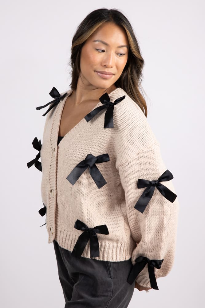 Katydid Bow Cardigan for Women in Tan