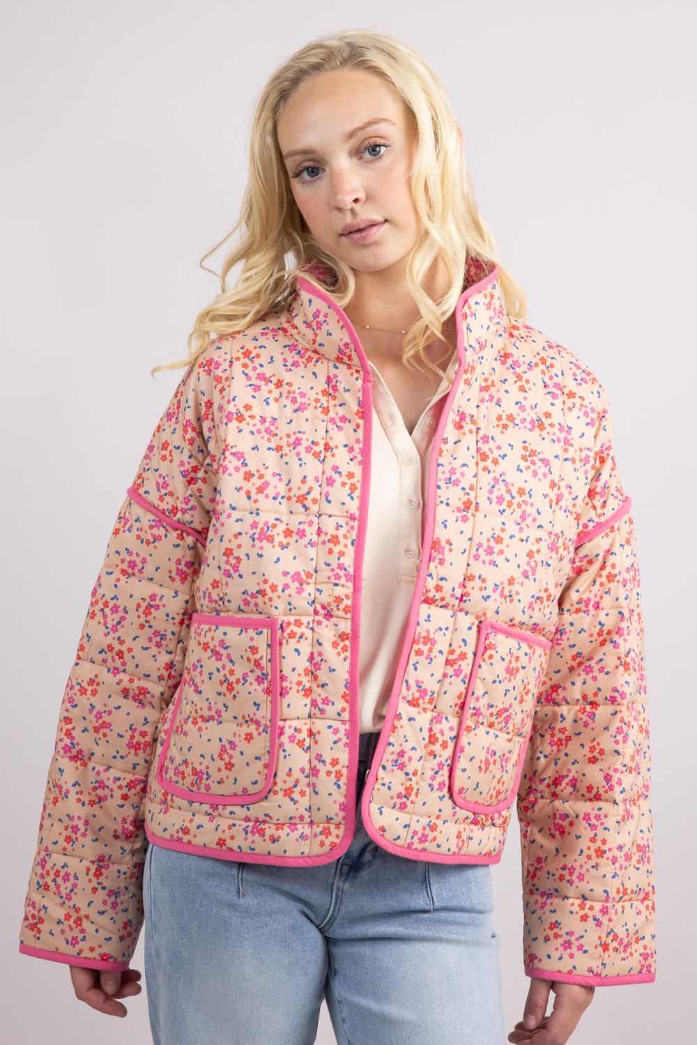 Floral Quilted Jacket for Women in Pink | KDC-JKT-22-PNK – Glik's