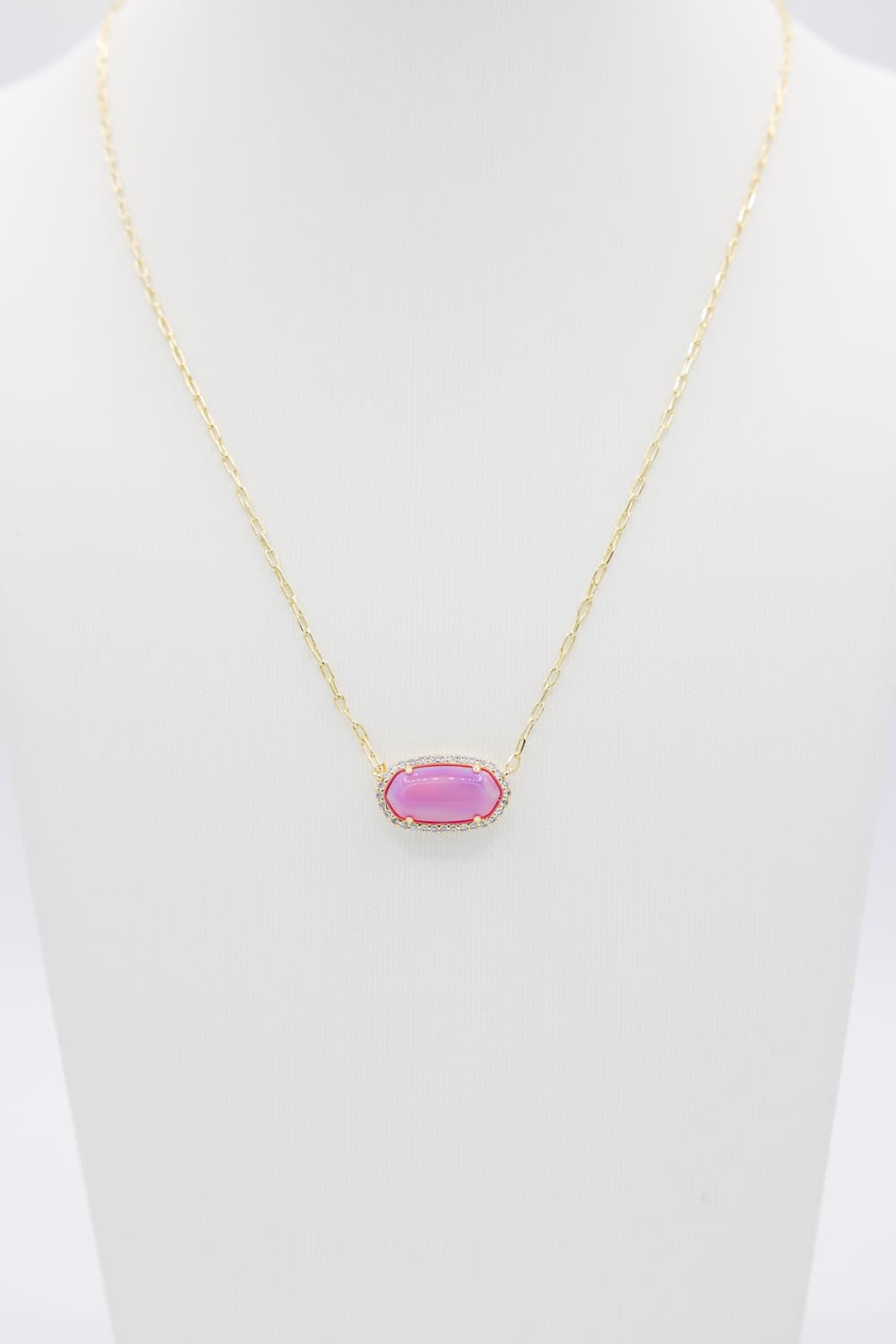 Kendra Scott Elisa Pave Frame Gold Necklace in Pink Opal Resin
