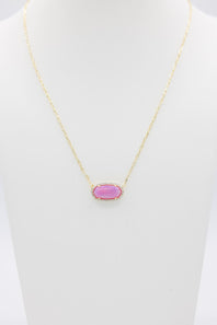 Kendra Scott Elisa Pave Frame Gold Necklace in Pink Opal Resin