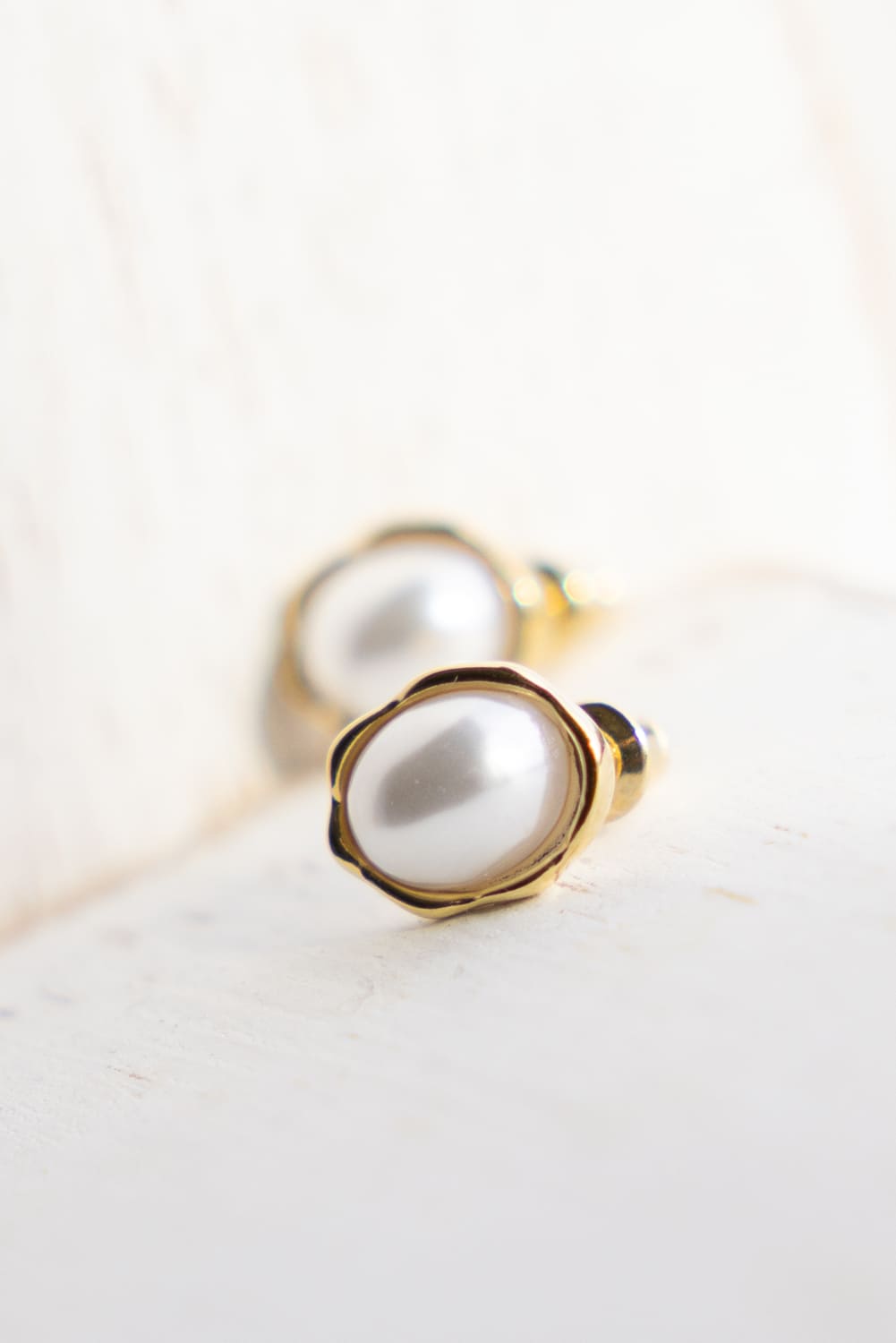 Oval Pearl Studs for Women in Gold