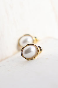 Oval Pearl Studs for Women in Gold