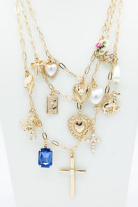 Cross Charm 3 Layer Necklace in Gold