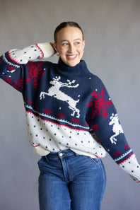 High Neck Fair Isle Sweater for Women in Dusty Blue