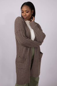Ribbed Cardigan with Pockets for Women in Heather Mocha Bisque