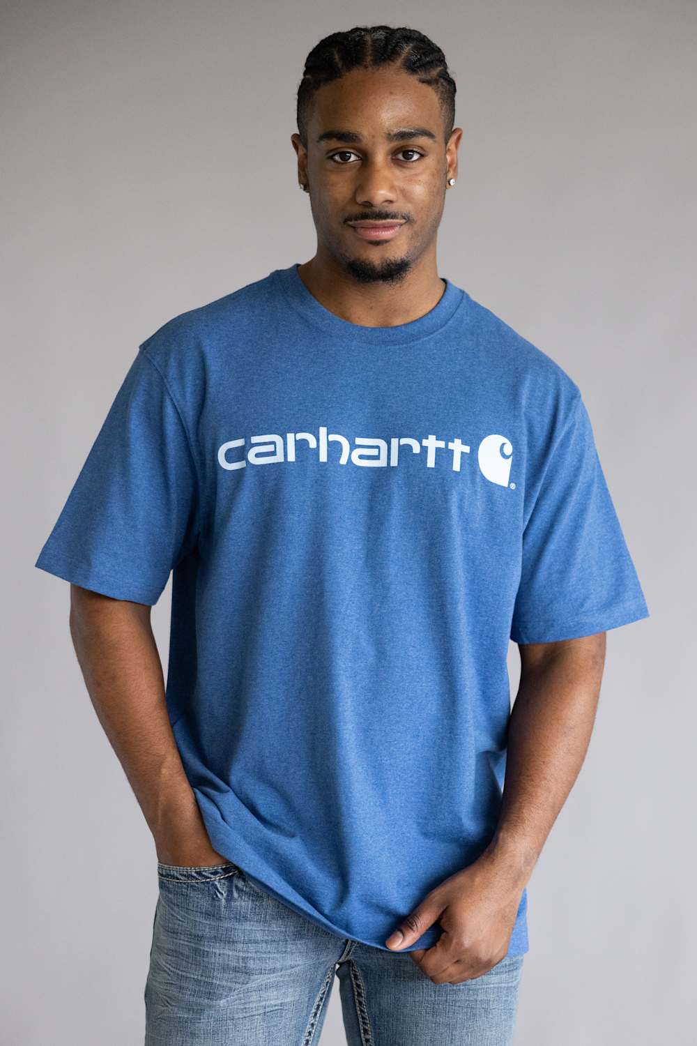 Carhartt Dearborn Loose Logo T-Shirt for Men in Dark Tranquil Blue