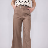Love Tree Pleated Cropped Trousers for Women in Mocha