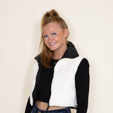 Love Tree Cropped Reversible Puffer Vest for Women in Black/White