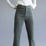La Miel Mineral Wash Corduroy Pants for Women in Faded Olive
