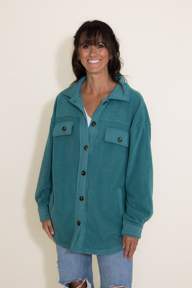 La Miel Sunset Fleece Shacket for Women in Teal