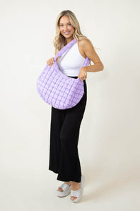 Large Quilted Puffer Bag for Women in Purple