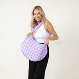 Large Quilted Puffer Bag for Women in Purple