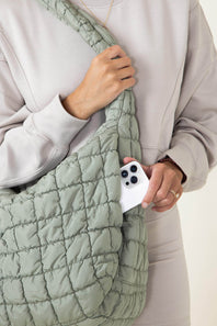 Large Quilted Puffer Carryall Bag for Women in Sage
