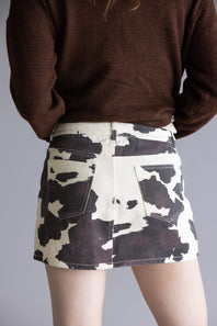 LeLis Cow Print Mini Skirt for Women in Cream/Brown