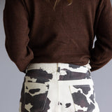 LeLis Cow Print Mini Skirt for Women in Cream/Brown