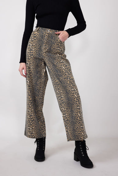 Leopard Animal Print Twill Pants for Women in Charcoal Tan