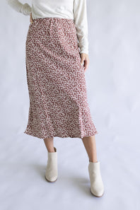 Leopard Print Midi Skirt for Women in Mocha
