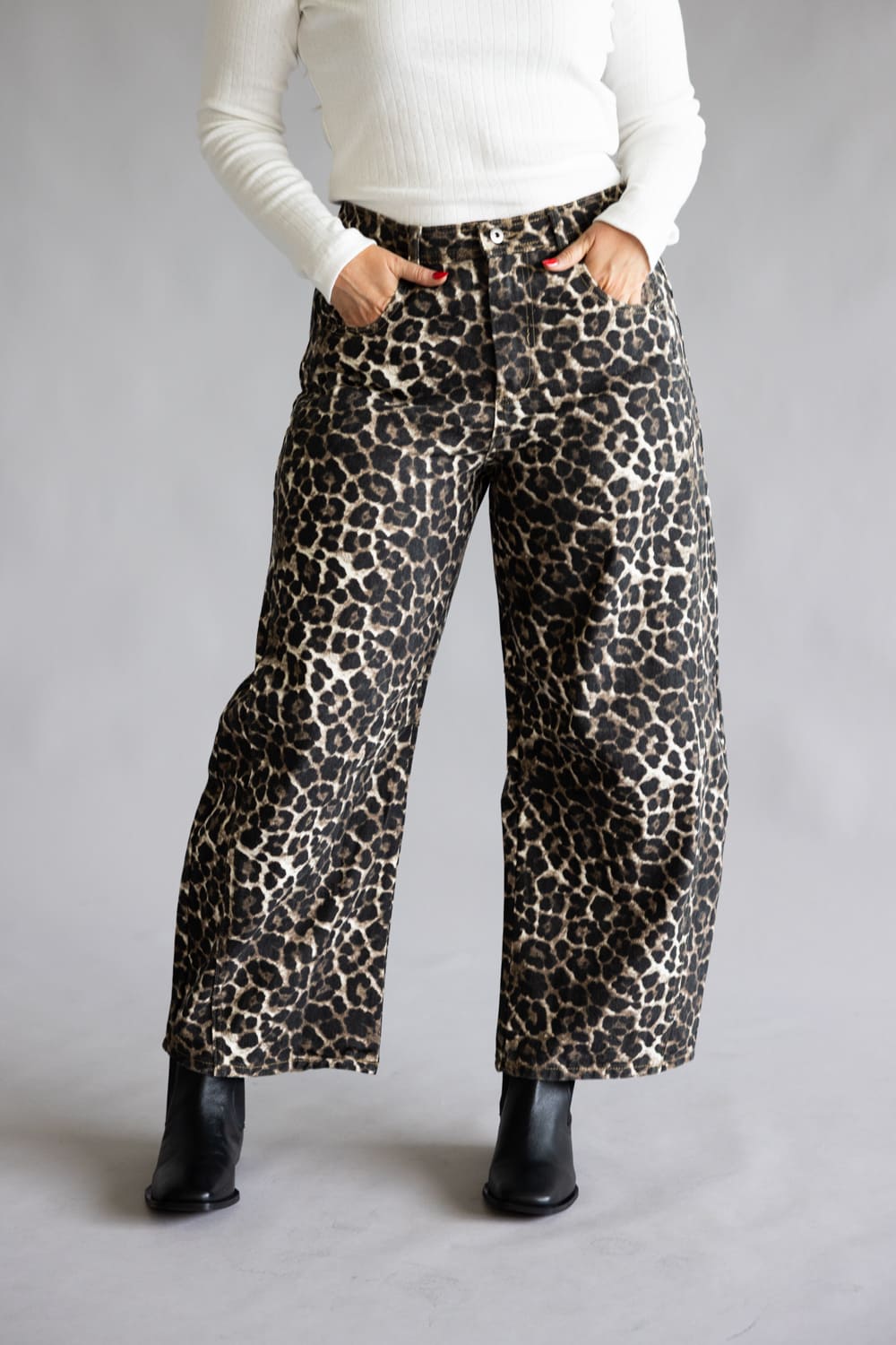 Leopard Printed Barrel Jeans for Women in Mocha | NP70891-MOCHALEOPARD