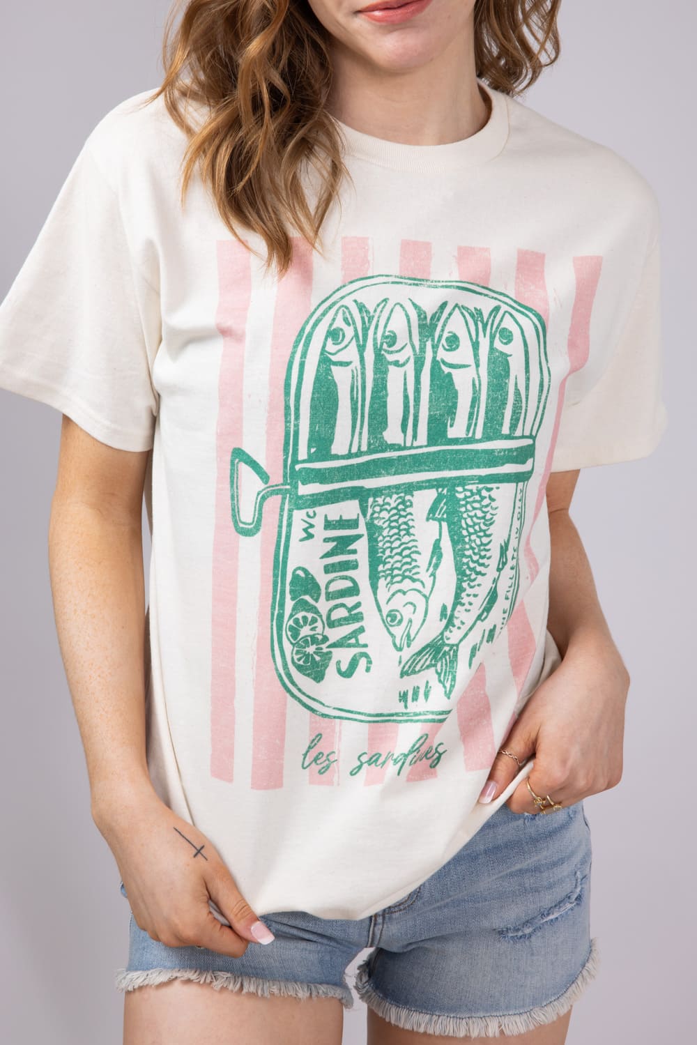 Les Sardine Stripe Oversized T-Shirt for Women in Ivory