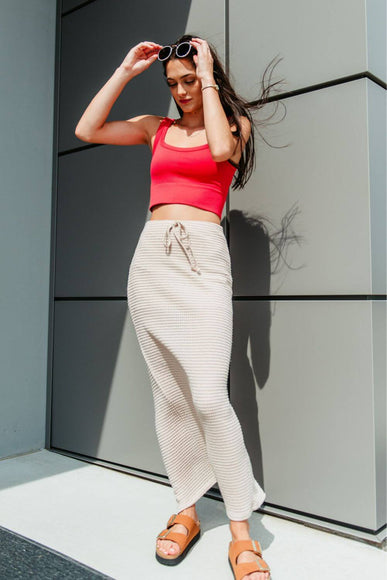 Knit Drawstring Maxi Skirt for Women in Taupe