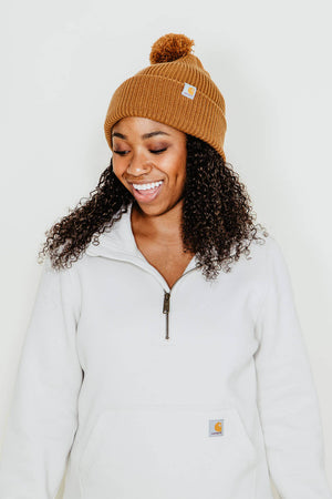 Carhartt Knit Pom-Pom Beanie for Women in Brown 106003-BRN