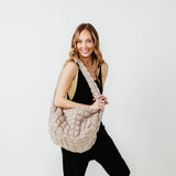 Large Carryall Quilted Puffer Bag for Women in Beige