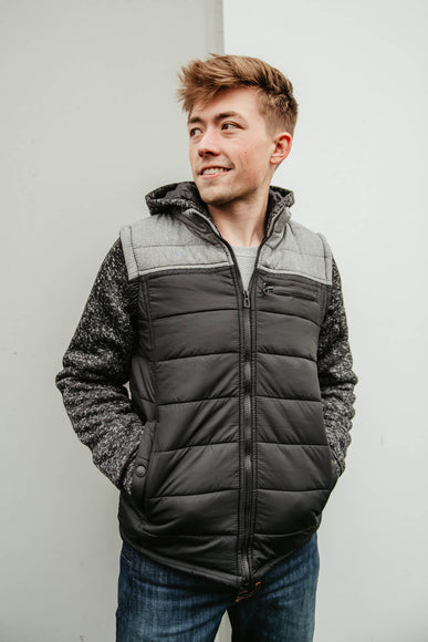 Puffer Vest Knit Hood Jacket for Men in Black