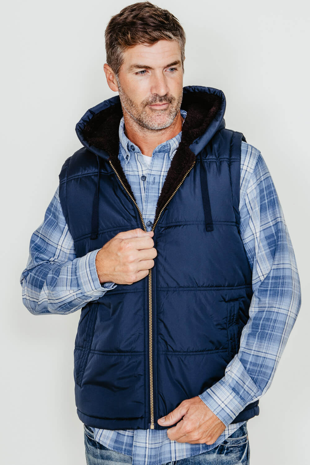 Weatherproof Vintage Sherpa Lined Puffer Vest for Men in Blue