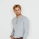 Weatherproof Vintage Long Sleeve Jersey Henley Shirt for Men in Light Grey Heather
