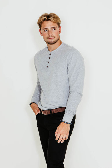 Weatherproof Vintage Long Sleeve Jersey Henley Shirt for Men in Light Grey Heather
