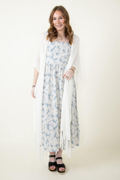 Long Fringe Kimono for Women in Ivory